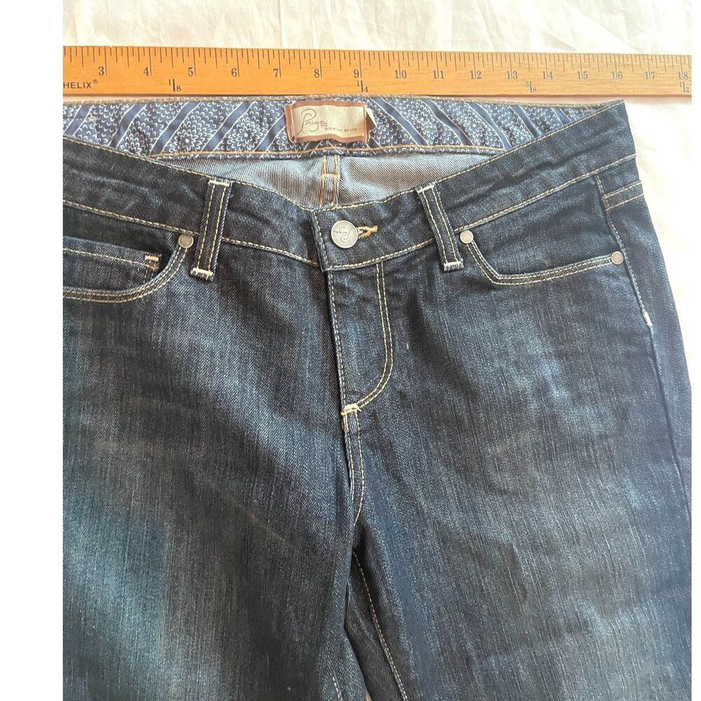 PAIGE Medium Wash Laurel Canyon Lowrise Boot Cut Jeans Siz 28 USA MADE Excellent - Picture 12 of 13
